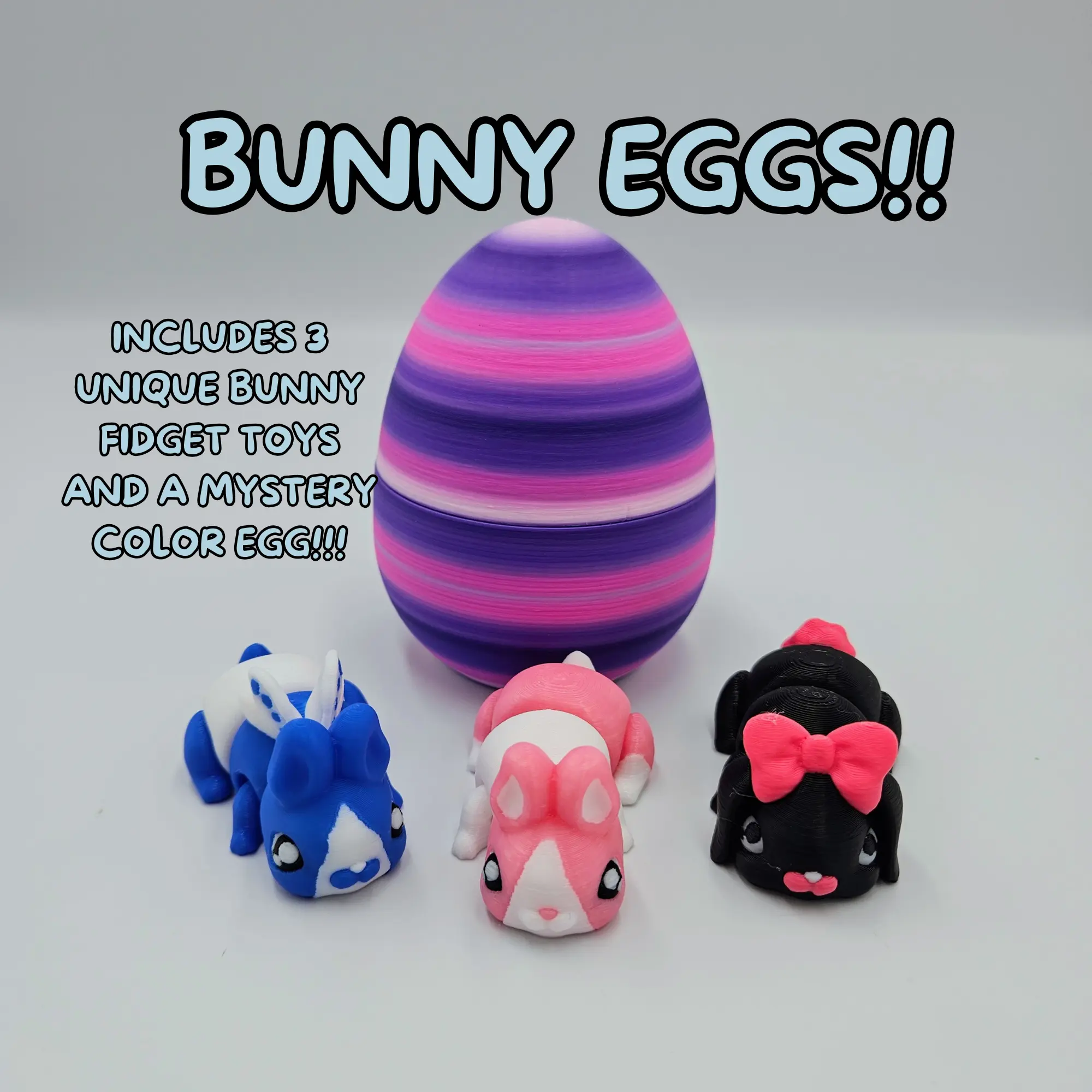 Bunny Eggs Collectible Figurines - 3 Unique Articulating Bunnies - Collectible Articulating Design - Easter Eggs Decor Ornaments