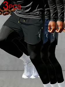 Men's 2-In-1 Running Shorts with Compression Liner, Quick-Dry Athletic Workout Pants, Zipper Pockets for Gym, Training, Jogging, Basketball