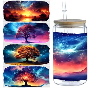 5pcs of Supernatural Starry Sky UV DTF Glass Cup Packaging Transfer Stickers, DTF Transfer Stickers, And Wipeable Transfer Stickers, Suitable for 16oz Glasses, Cups, Crafts, Sticker Set