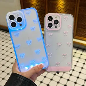 Vibrant LED Bowknot Phone Case, Compatible with iPhone 11/12/13/14/15/16/17 Pro/Pro Max/Plus, Stylish Protective Cover, Unique Design for Daily Use, Protective Casing