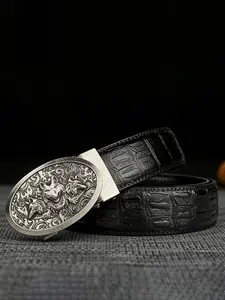 1Pcs wolf head embossed alloy automatic buckle belt, retro style, Trendy belt, equipped with a 1.38in/3.5cm wide crocodile pattern embossed belt, length can be cut, suitable for daily commuting, Halloween gifts