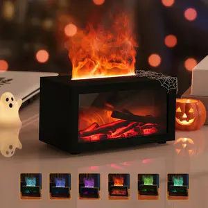 Mini 7 Color Flame Fireplace Aroma Essential Oil Diffuser,100ml USB Desktop Noiseless Cool Mist Humidifier with Timer Auto-Off Protection for Home,Office, Gift