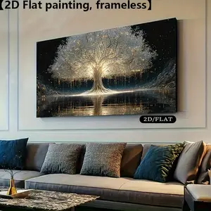 Wooden Framed Canvas Painting Large Modern Abstract Tree of Life canvas Painting - Minimalist wall, Golden luminous tree design, suitable for living room, bedroom, corridor - Easy to hang Wrapped in canvas