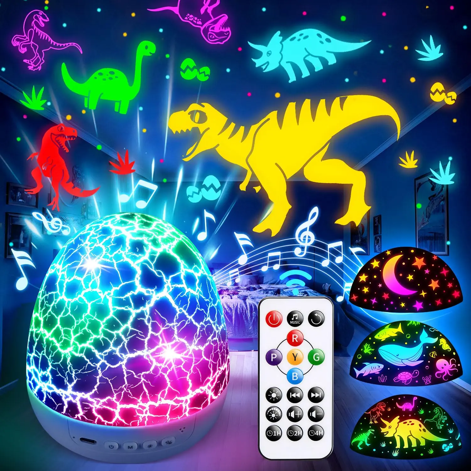 Onefire Sensory Toys for Kids with Autism, 31-Color Night Light Projector & Sound Machine for Sleep, 15 White Noise Options, Baby Toy for 1–7 Year Old Boys, Toddlers and Kids, Dinosaur Egg Light, Shark Calming Corner