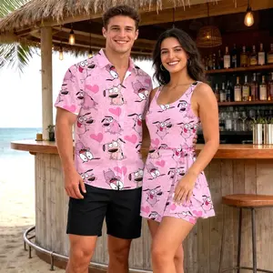 Courage The Cowardly Dog Pink Pattern 2026 Vacation Couple Set Dress and Shirt Hawaii, Retro Cartoon Fan Apparel, Summer Outfit | 300326.R3032.ID00
