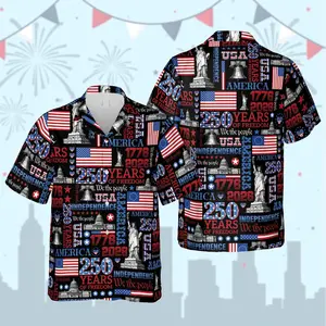 Retro USA 250 Button Shirt, Patriotic Eagle, Statue Of Liberty, 250 Years Of Freedom, USA 250th Anniversary Hawaiian Shirt