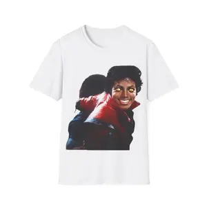 Michael Jackson Thriller Unisex Softstyle T-Shirt, Yellow Eyed King of Pop Tee, Music Fan Shirt, Retro Movie Top, Vintage 80s Merch