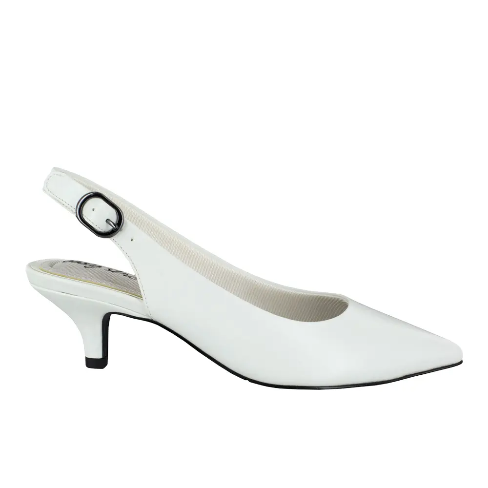 Easy Street Womens Faye Pointed Toe Slingback Pumps Dress Casual Mid Heel 2-3" - White
