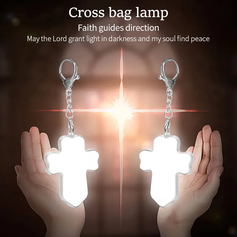 Cross-shaped LED sensor light, automatic sensor wallet light for women, USB rechargeable bag light, automatic on/off, portable night light for women, ideal gift for Valentine's Day, birthdays, and Christmas, event accessory, cross design.