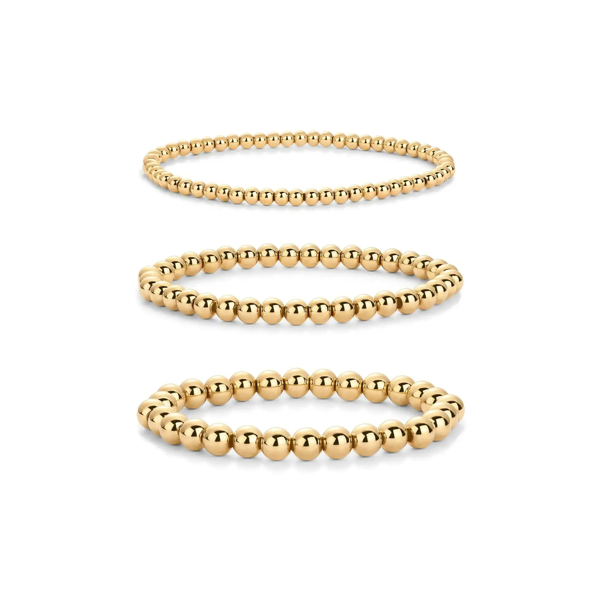 PAVOI Waterproof Beaded Bracelet Pack for Women - 14K Gold Plated 3-Piece Stretchy Bracelet Set - Stainless Steel Ball Trio Bracelet Stack