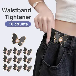 Adjustable Pant Waist Tightener 10 Counts No Sew Butterfly Waist Buckles Pins for Loose Jeans Skirts Detachable Decorative Buckle for Women