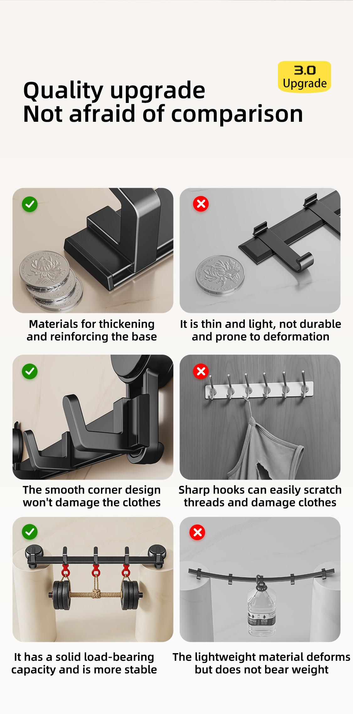 Wall Mount Suction Hooks, No Drill Strong Bearing Organizer, Multi-Hook Rack for Bathroom, Kitchen & Entryway Wall Mount Suction Hooks, No Drill Strong Bearing Organizer, Multi-Hook Rack for Bathroom, Kitchen & Entryway