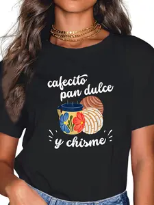 cotton Cafecito Pan Dulce y Chisme Mexican Hispanic Pride Breakfast T-Shirt casual Fashion graphic tees women pride  parade  outfits Fabric Summer