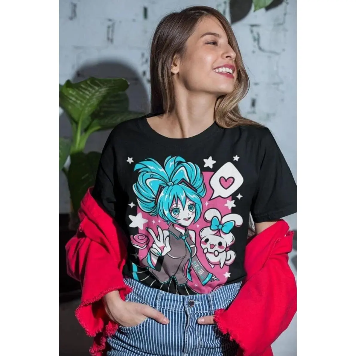 Vocaloid Hatsune Miku × Sanrio Cinnamoroll Anime Manga Unisex Tshirt T-Shirt Tee, Graphic Anime Tee, Manga Shirt