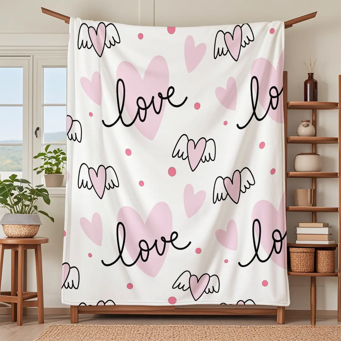 Valentine's Day Gift Blanket with Heart Pattern, Soft Knitted Fabric Multi-Size Warm Blanket, Home Decor, Comfortable Fashion Design, Heart Shaped Blanket