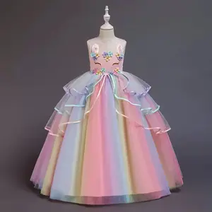 Girls' Unicorn Dress Set Cute Rainbow Ballet Dress, Children's Party Birthday Halloween Costume