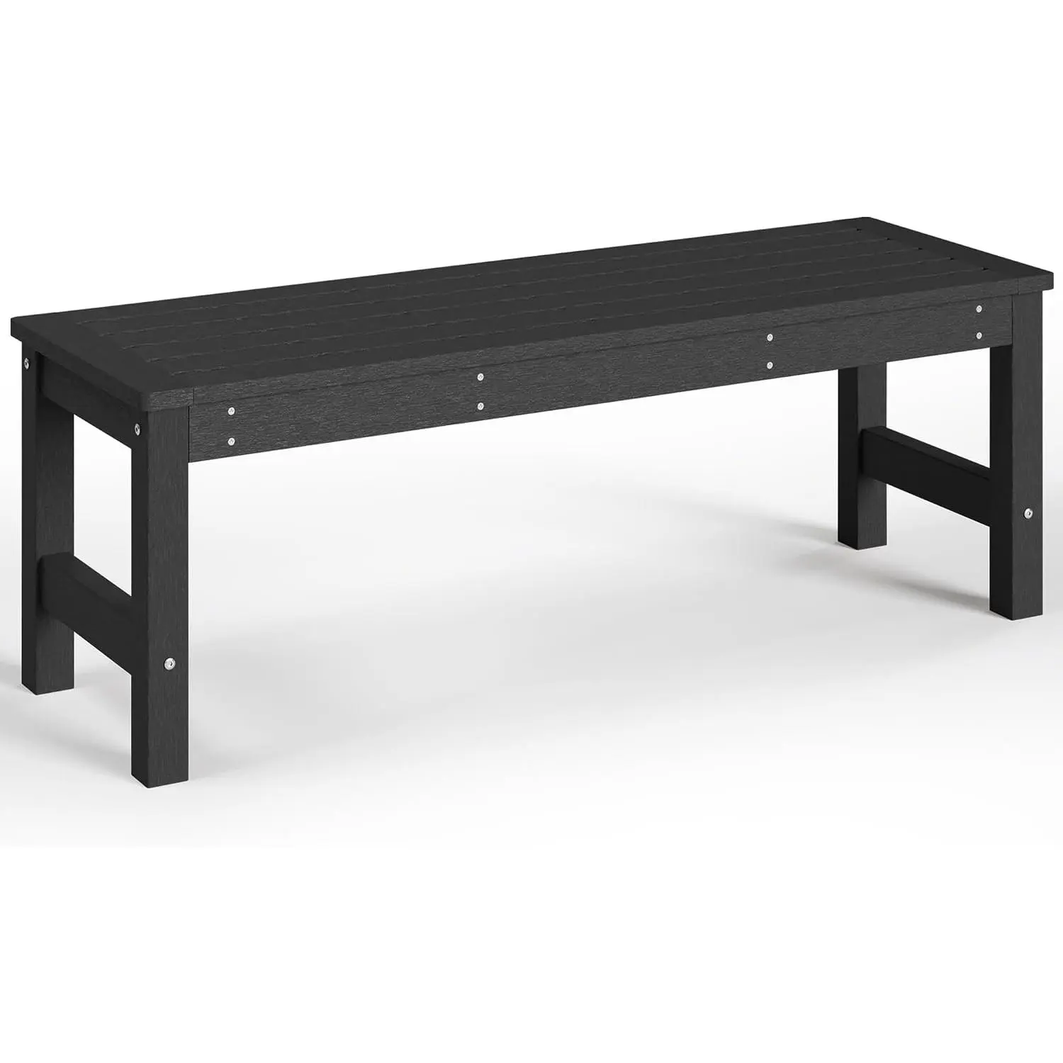 48 in HDPE Outdoor Bench Black 2-Person Backless Garden Bench 600 LBS Capacity Weatherproof Fade Resistant Low Maintenance Poly Lumber Patio Furniture for Porch Park Backyard Deck Entryway
