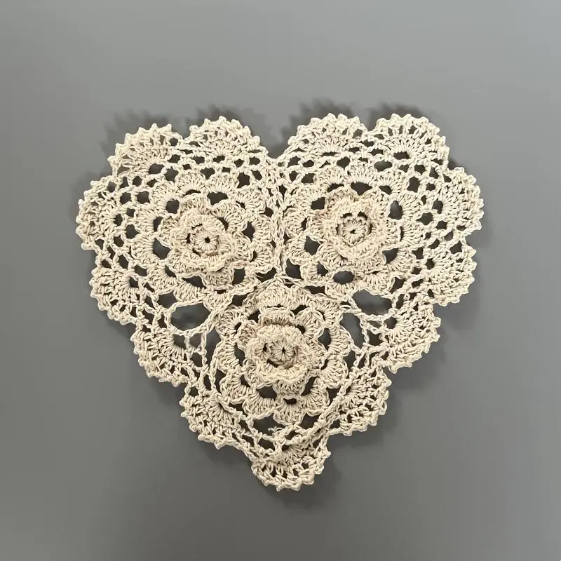 Handmade Crochet Three-dimensional Heart Lace Vintage Coaster Coffee Cup Mat