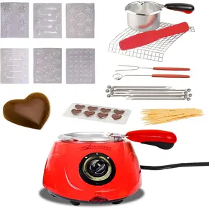 Electric Chocolatiere Melter 32+ Accessories Fondue Pot Set Chocolate Fountain and Candy Melts 8.8 oz (250 g) DIY Candy Maker Dessert Gift Set for Romantic Dinner Red