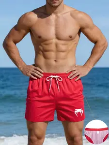 Men's Quick-Dry Beach Shorts, Snake Print Summer Shorts, Elastic Drawstring Waist, Zipper Pockets, Lightweight Casual Swimwear