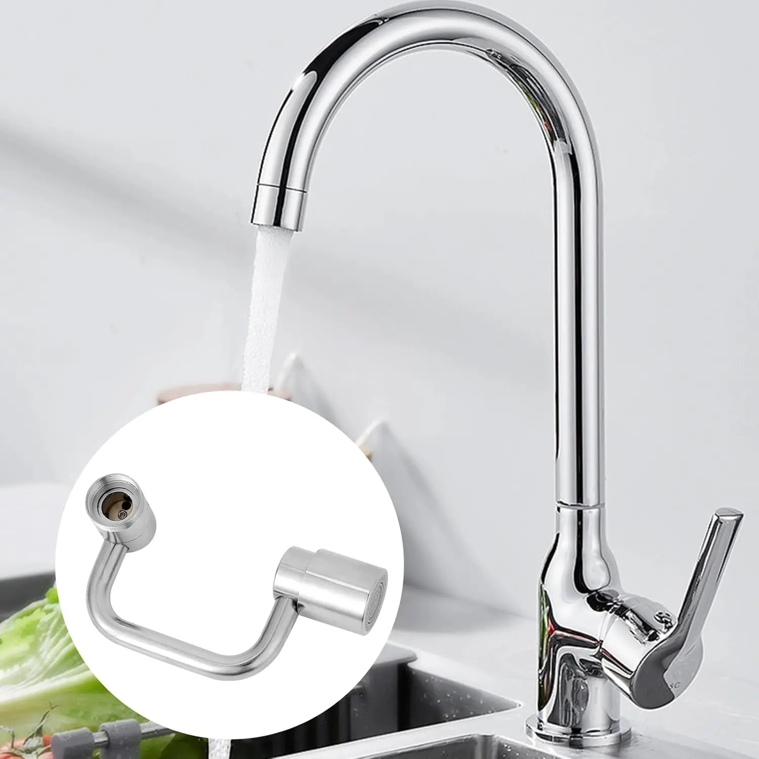 360° Swivel Faucet Aerator Extension, Flexible Full-Angle Control, Extended Reach, Universal Adjustable Spray for Kitchen & Bathroom Sinks