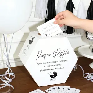 1Set Gender Neutral Baby Shower Raffle Box – White Hexagonal Diaper Raffle & Advice Card Box with Tickets, Neutral Party Decor for Diaper Game, Baby Shower Supplies
