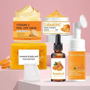 Turmeric Care Kit, 6 Counts/set Including Soap and Cleansing Pad & Mousse Cleanser &  Counts Essential Oil & Peel Off Mask & Soap Bag, Care Kit for Women & Men Christmas gifts