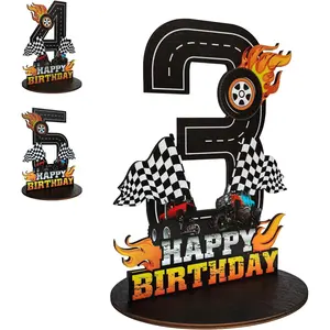 3rd Truck Birthday Number Sign Centerpiece Wooden Decoration Photo Props for Truck Birthday Decorations