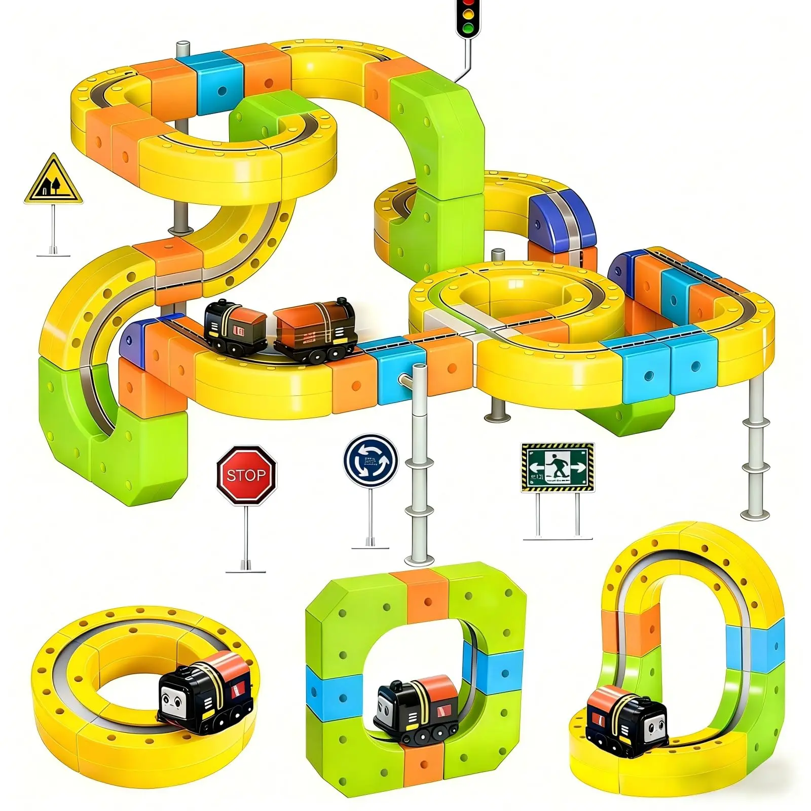 3D Gravity-Defying Electric Magnetic Train Set – 105PCS Modular Reconfigurable Race Track Kit, STEM Educational Building Toy for Kids 3-12, Safe & Durable for Boys Girls