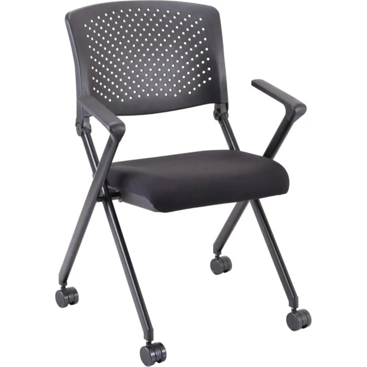 Lorell LLR41847 Plastic Arms & Back Nesting Chair, Black