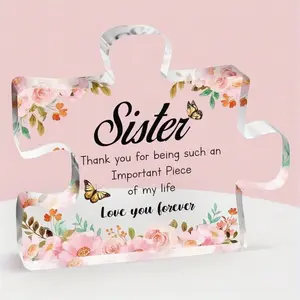 Sister Gifts from Sister - Engraved Acrylic Block Puzzle Plaque Decorations 3.9 x 3.3 inch - Delicate Gifts for Sister - Christmas Graduation Sister Birthday Gifts from Sister, Idea Flowers Pastel Signs