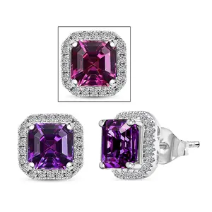 Certified & Appraised Luxuriant AAA Asscher Cut Lab Grown Purple Sapphire and E-F VS Lab Grown Diamond 5.16 ctw Earrings in 10K White Gold Christmas Gifts
