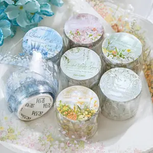 6 rolls of floral edging tape, PET waterproof material, special shaped landscaping tape, light retro style, DIY film cutting handbook decoration scrapbook tape