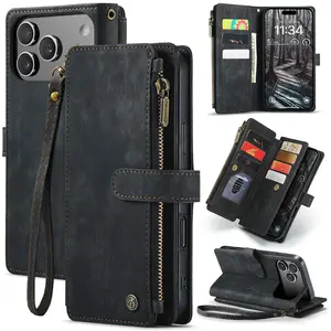 iPhone 17 Pro Max Case, RFID Blocking Wallet Cover, PU Leather Flip Phone Protector with Card Slot Zipper Design for Men & Women