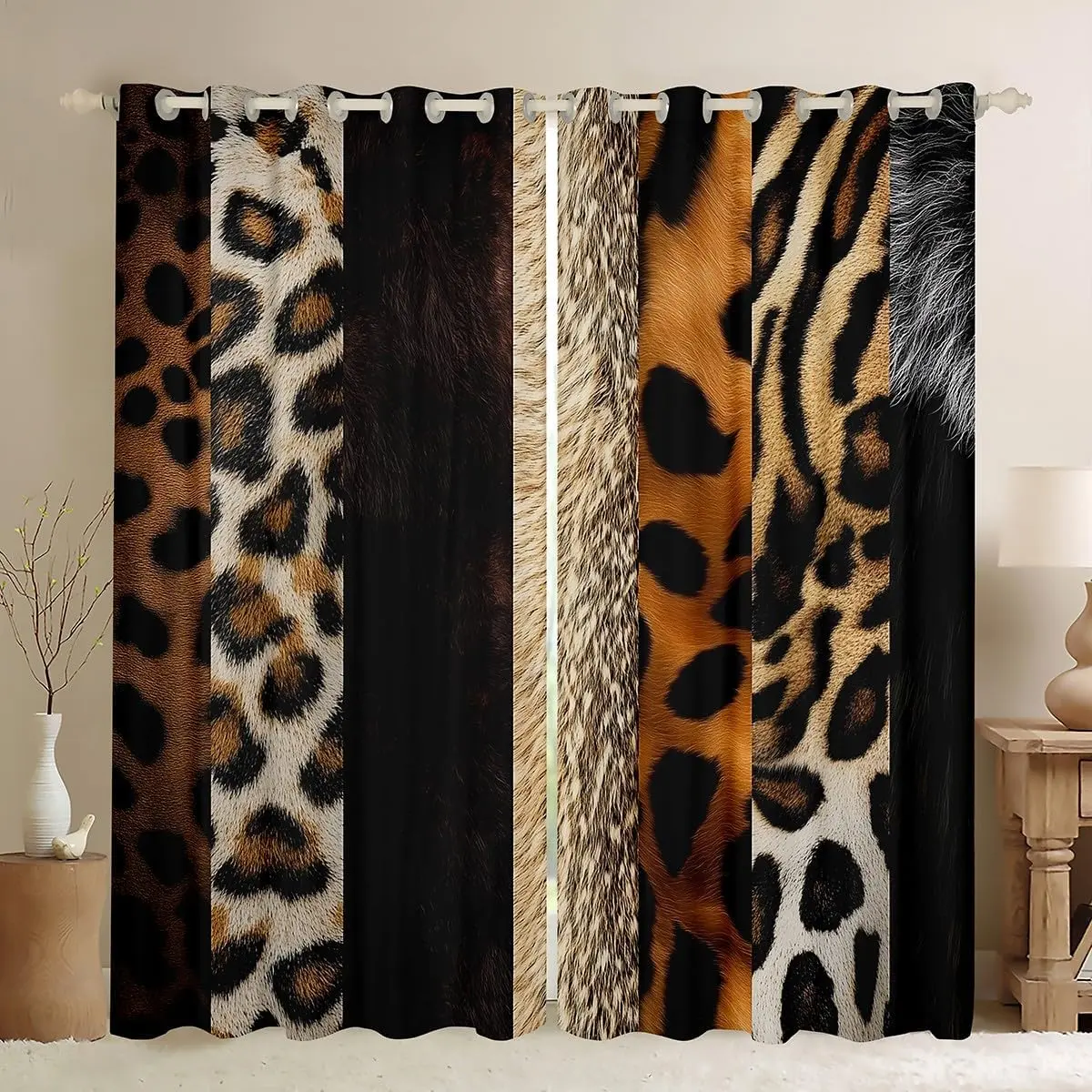 Wild Animal Fur Curtains Leopard Print Window Curtains for Bedroom Living Room Cheetah Print Window Drapes Patchwork Animal Fur Blackout Curtains,,2 Panels