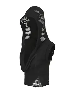 Gothic Dark Hippie Style Star Moon Embroidery Witch Hooded Shawl Neck Thin Transparent Knit Top, Unique Fashion Statement Piece