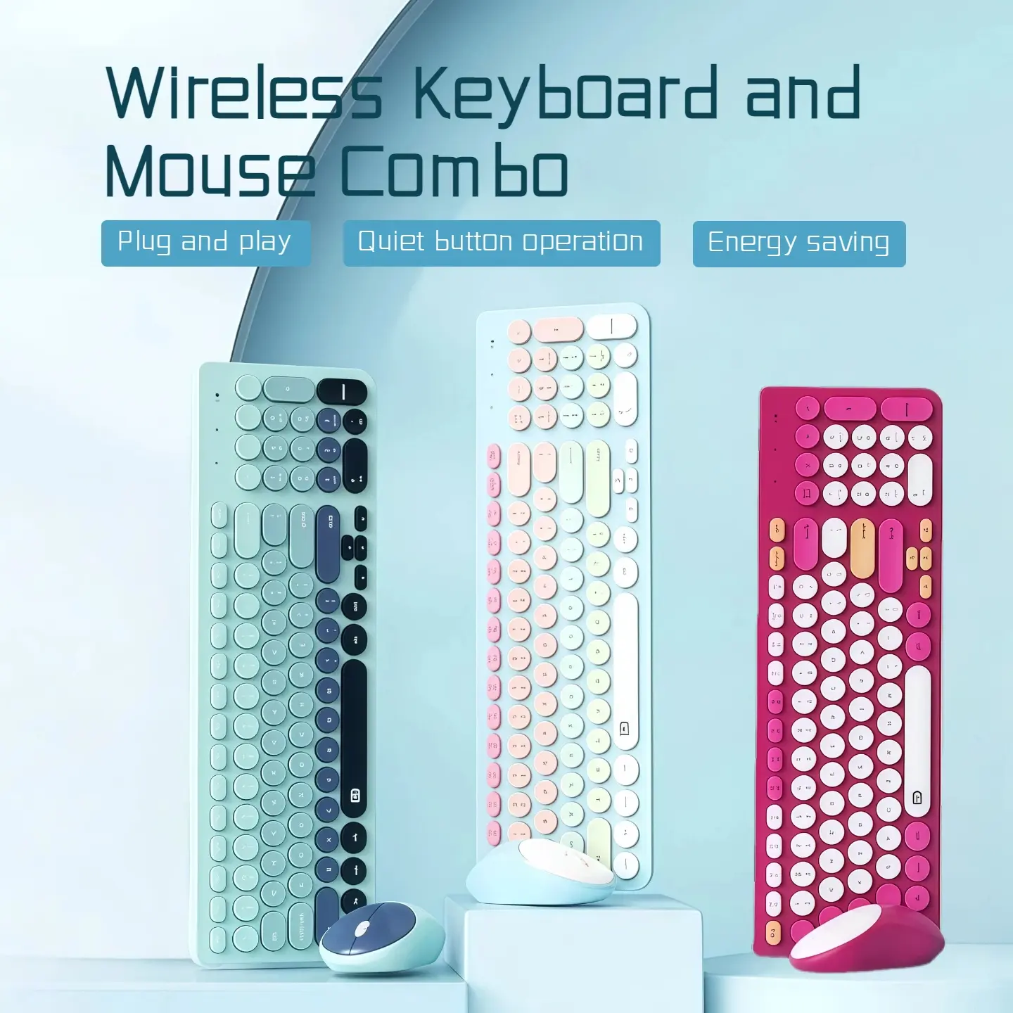 Sweet 2.4G Wireless Compact Ergonomic Keyboard & Mouse Set - Round Keycaps, Pastel Design, Silent, Desktop & Video Game Use, Keyboard ASMR, Ideal for Girls, Office Holiday Gift (Desktop/Compact Ergonomic Combos)