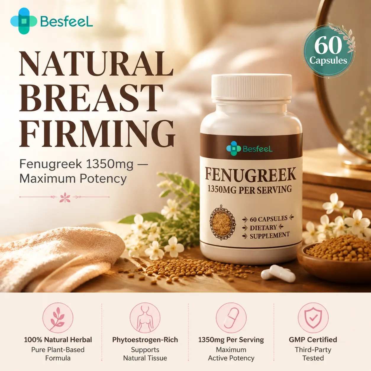 Fenugreek Capsules for Women Daily Wellness Support, Natural Herbal Supplement