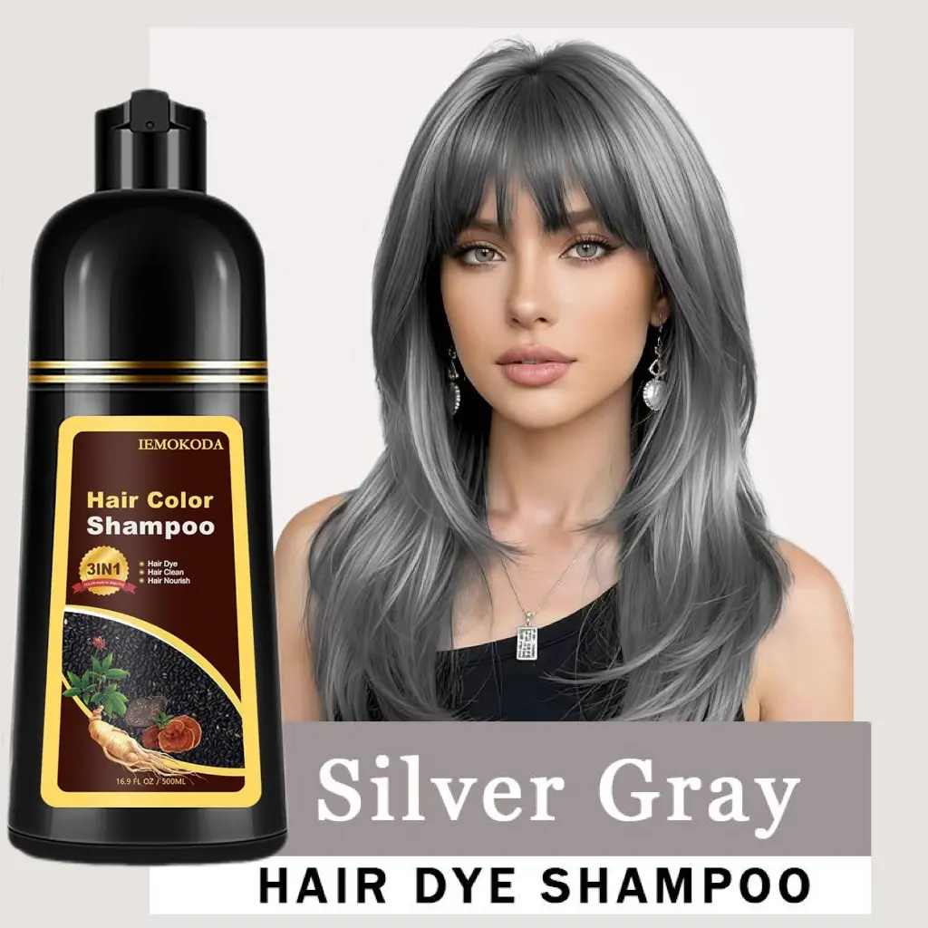 3-in-1 Silver Gray Hair Dye Shampoo - Ammonia-Free Natural Herbal Haircare Solution with Conditioning, Instant Gray Coverage, Color Extending, 16.9 Fl Oz Bottle for Blonde Hair Transformation