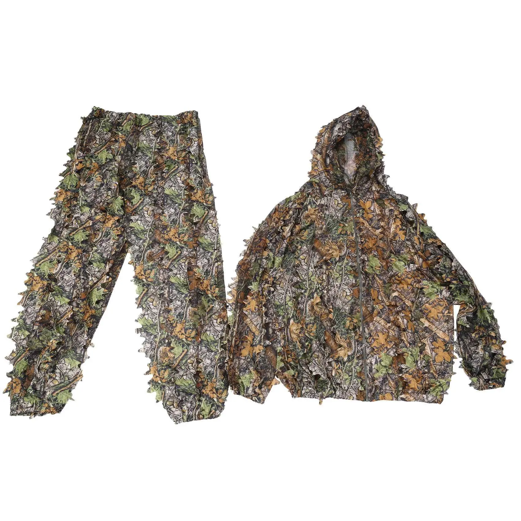 Unisex Polyester Camouflage 3D Leaves Ghillie Suit - 2-Piece Adjustable Waist Outfit for Hunting, Wildlife Photography, 1 Size Fits Most Adults