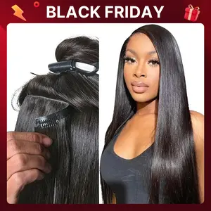 [LIVE]LUVME 100% Virgin Human Hair Extensions Seamless & Invisible Edge Straight, Body Wave, Kinky Curly, Yaki Straight, Messy Burmese Curl Clip-In