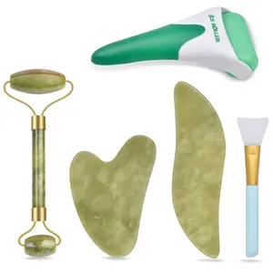 Charmonic 6 in 1 Ice Roller & Jade Roller and Gua Sha Set, Facial Massage Kits, Facial Roller Kit with Gua Sha Tool and Silicone Brush, Anti-Aging Jade Stone Massager for Face, Eyes, Neck Massage