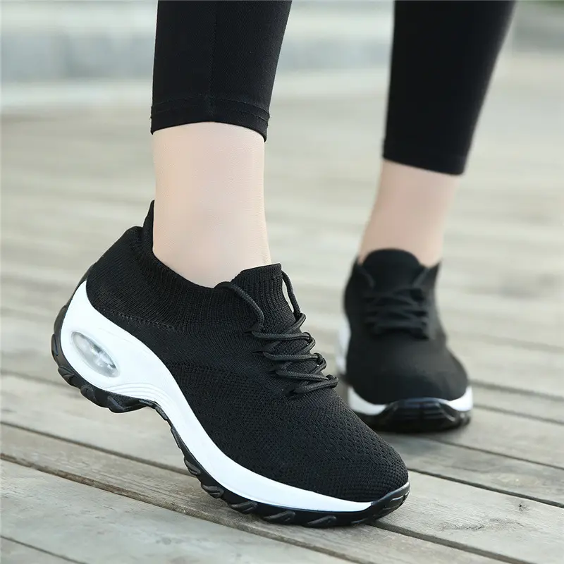 Women's Sock-Knit Air Cushion Platform Sneakers - Athleisure Casual Trainers, Lightweight Breathable Mesh, Shock-Absorbing Orthopedic Walking Running Shoes