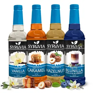 Syruvia Sugar Free Coffee Syrup Variety Pack - Vanilla, Caramel, Hazelnut & Blunilla - Gluten-Free, Kosher, 25.4 fl oz - Classic Flavor Set for Lattes, Coffees & Iced Tea (4-Pack)