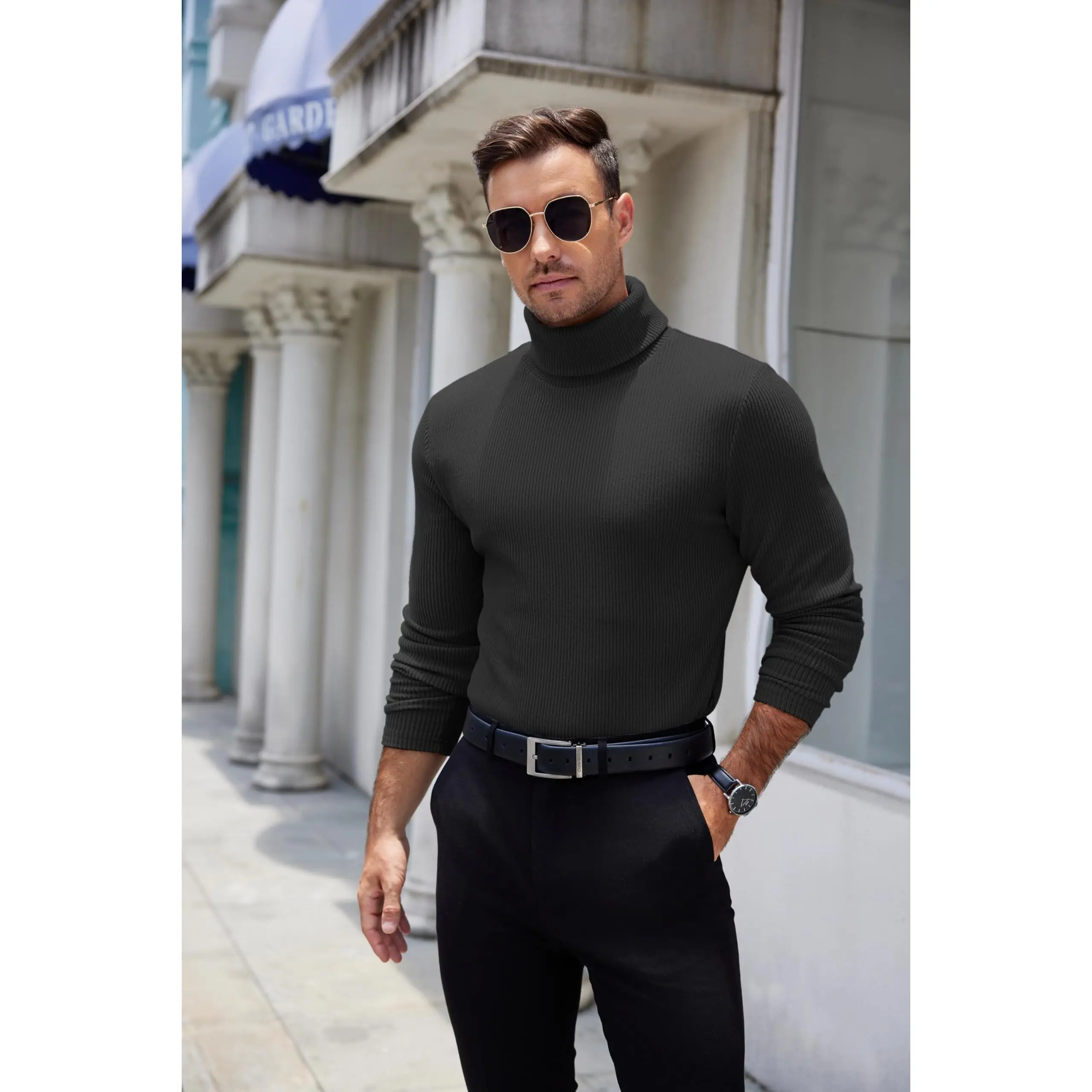 COOFANDY Men's Thick Knitwear Turtleneck Long-Sleeve Ribbed Pullover Sweater, Plain Thermal Casual High-Neck Top for Suiting with Jeans, Fabric