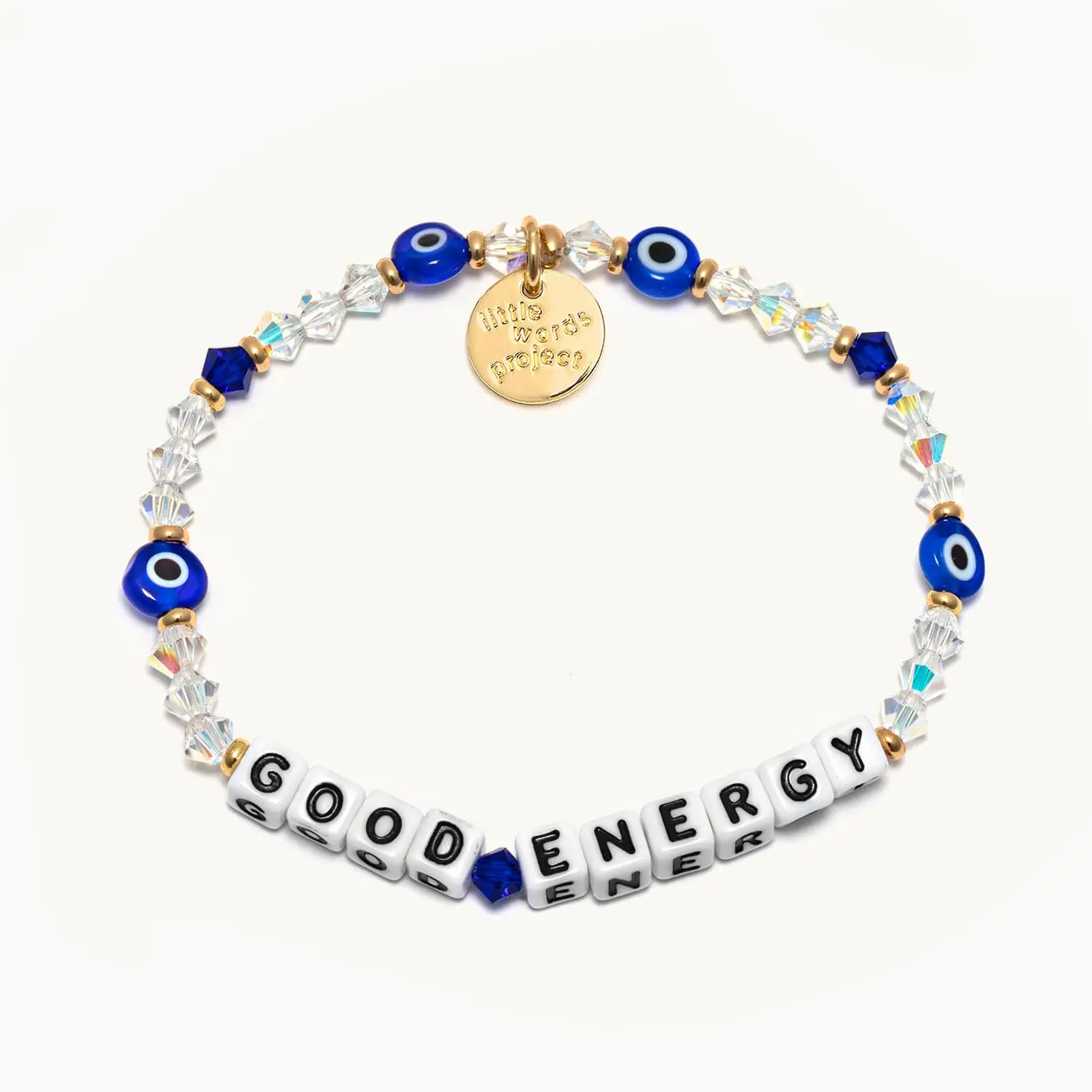 Little Words Project Good Energy Positive Vibes Charm Bracelet - Evil Eye Protection Symbol, Lucky Charm, Trackable ID Tag, Lifetime Warranty