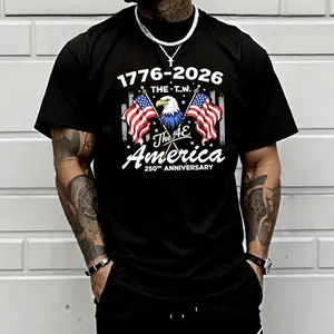 250th Anniversary Short Sleeve T-Shirt, Vintage National Flag Bald Eagle Graphic, distressed style + red/white/blue color scheme—Independence Day/holiday outfit vibes are off the charts, and it looks super stylish for everyday streetwear!