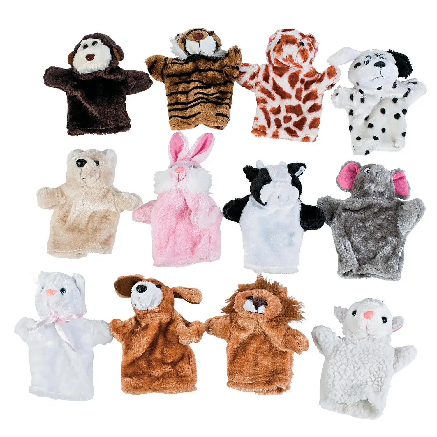 8" Wild & Farm Stuffed Animal Character Hand Puppet Pets - 12 Pc.