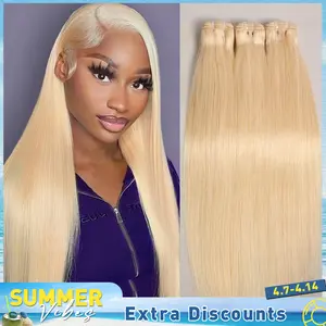 【Summervibes】Lemoda Raw Bundles Human Hair Straight, Bleachable & Dyeable, No Shedding, No Tangles, 15A Raw Vietnamese Hair Bundles, 3X Longer Lifespan, 613 Bleach Blonde