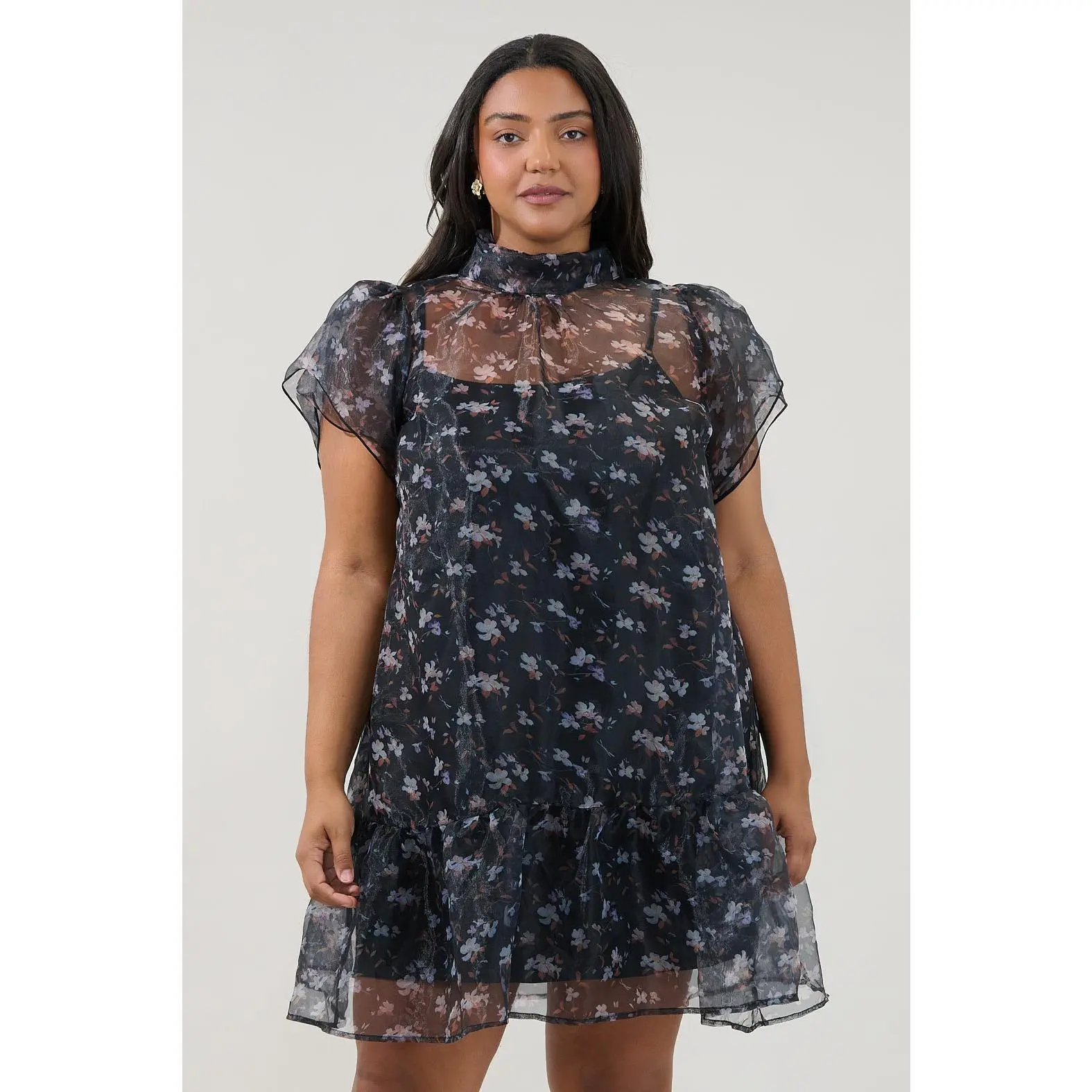 Andrea Organza Mini Dress Floral Curve